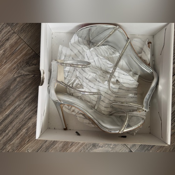 Silver Rhinestone Heeled Sandals - Picture 7 of 8